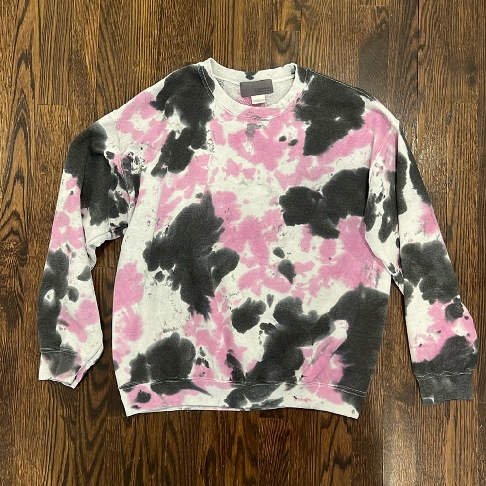 black, pink, and grey soft oversized tie dye crewneck